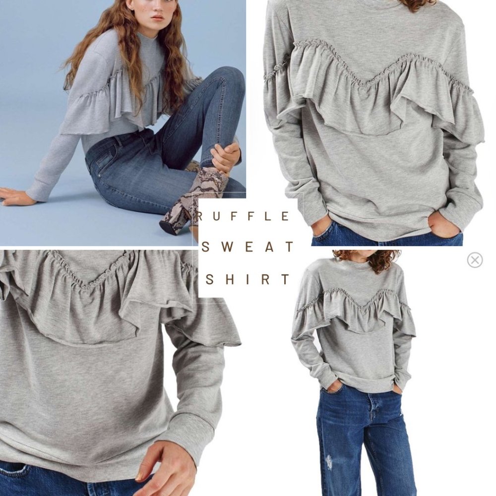 Ruffle Pullover Top Pink & Grey
